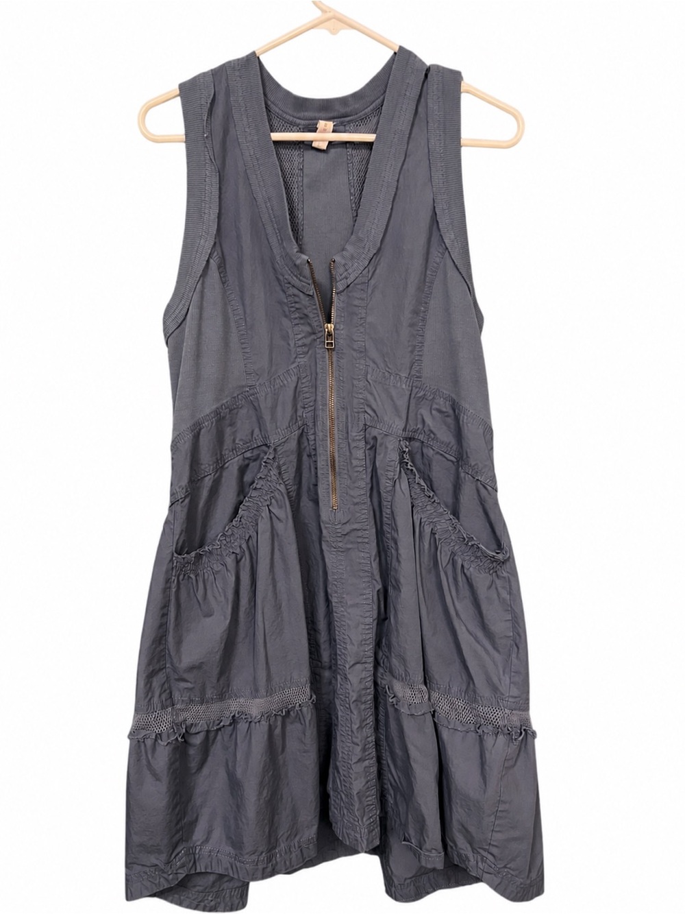 🌿 Daily Practice Slate Blue Utility Pocket Dress Size Small Boho Lagenlook Zip